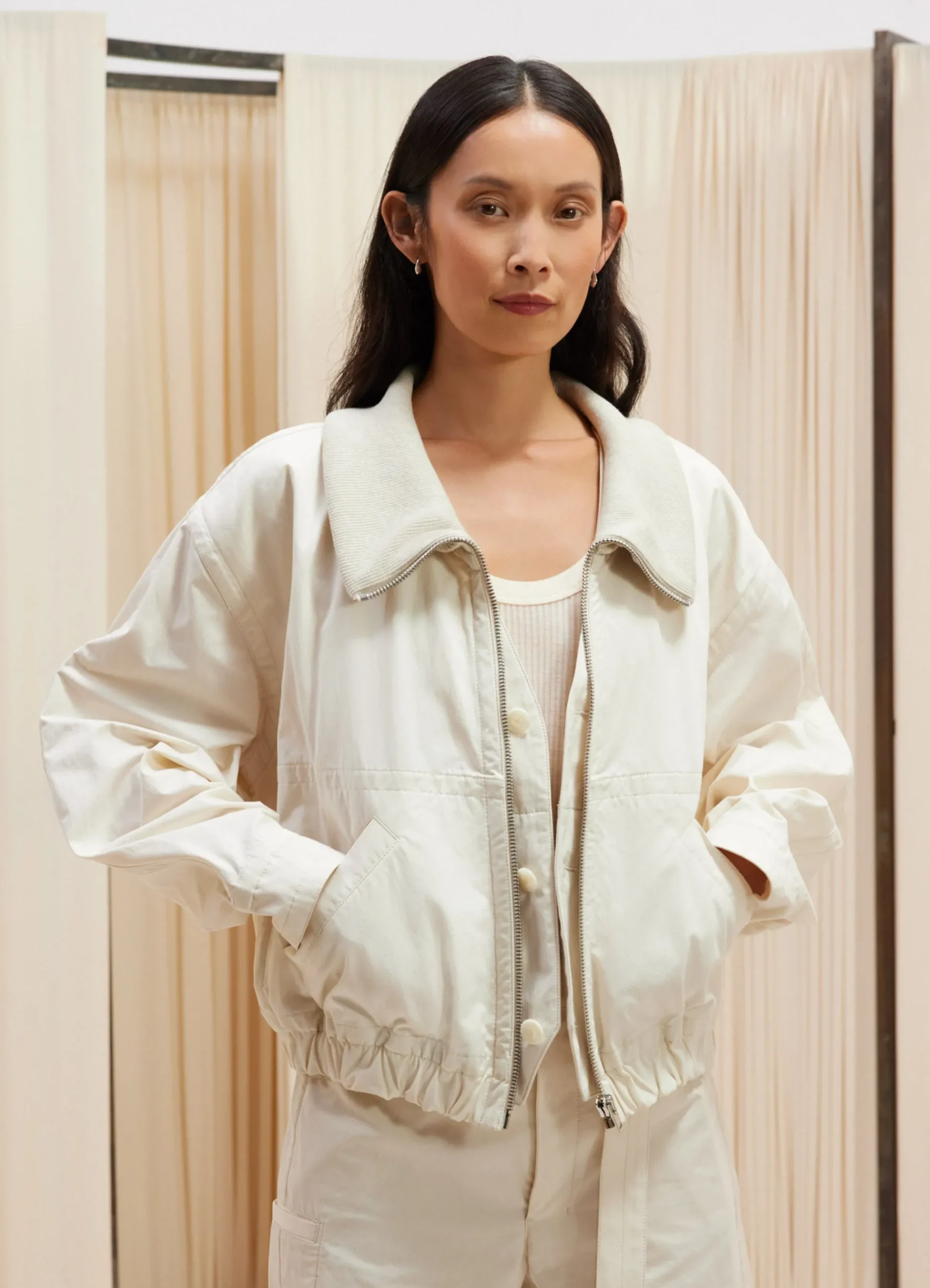 Outlet BLOUSON DOUBLÉ À COL CÔTELÉ Femme Vestes & Outerwear