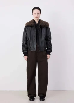 Clearance BLOUSON EN CUIR À COL SHEARLING Femme Vestes & Outerwear