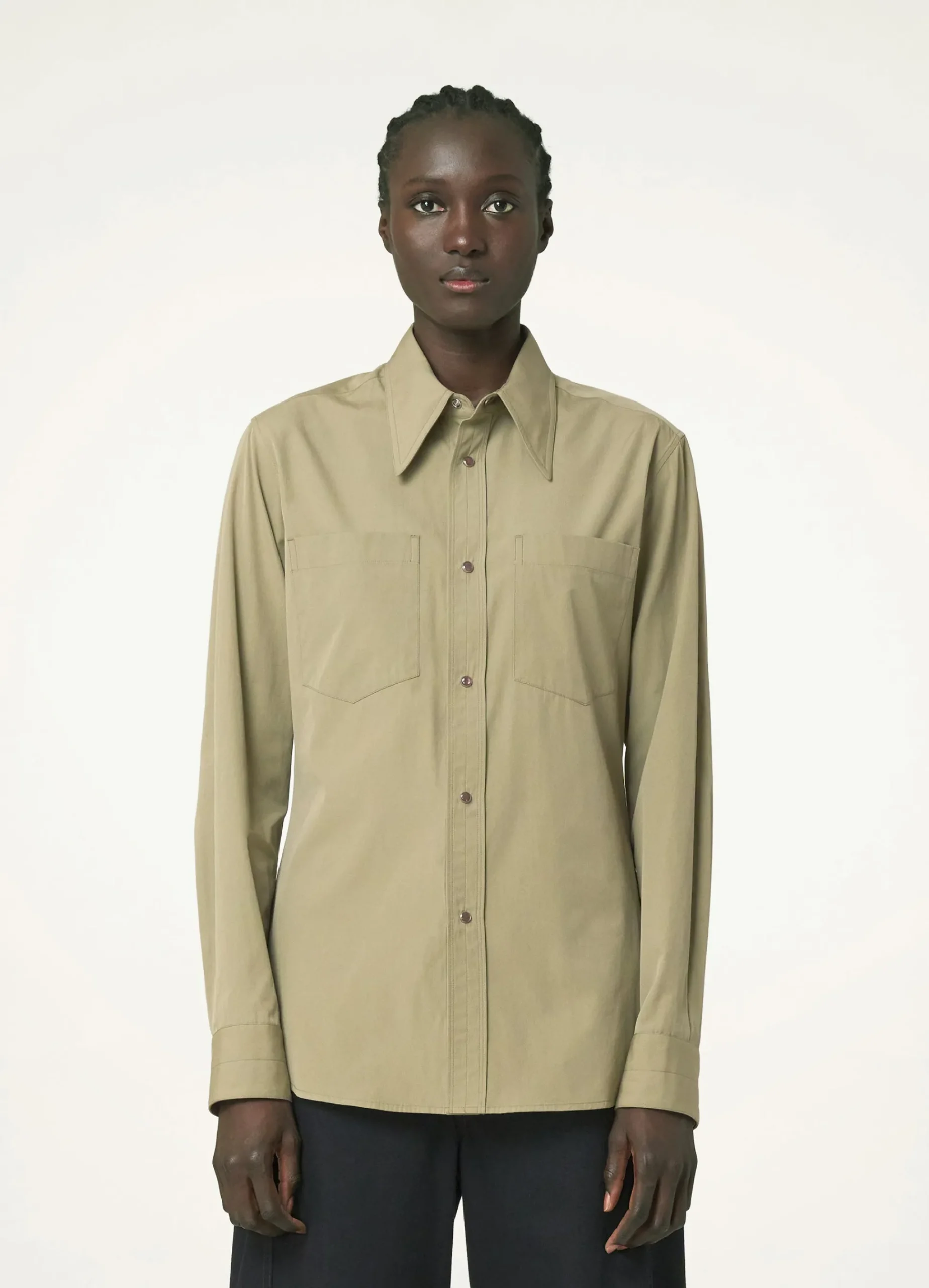 New CHEMISE À COL POINTU ET BOUTTONS-PRESSION Femme Chemises