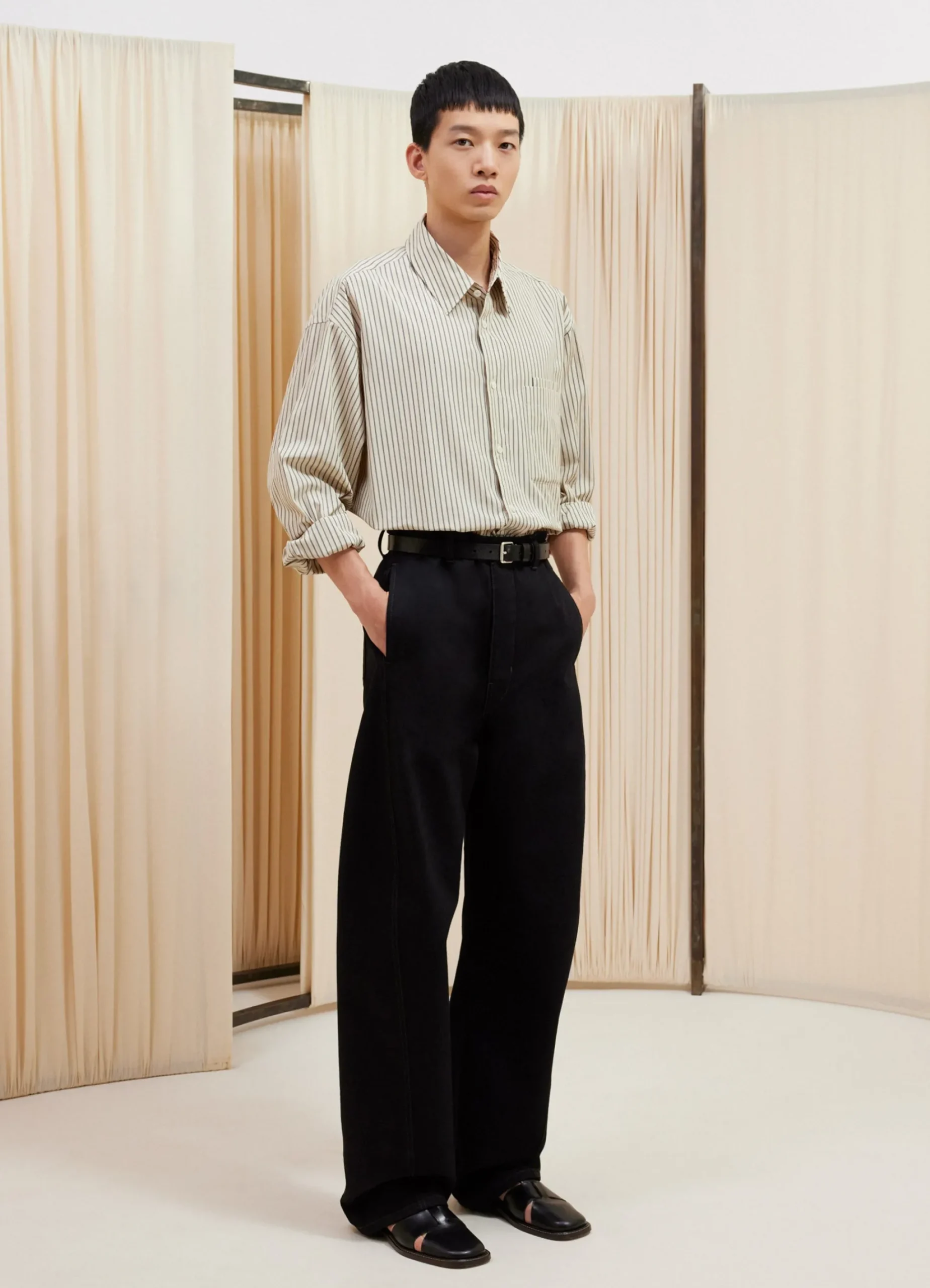 Cheap CHEMISE À MANCHES LONGUES ET À POCHE DOUBLE Homme Chemises