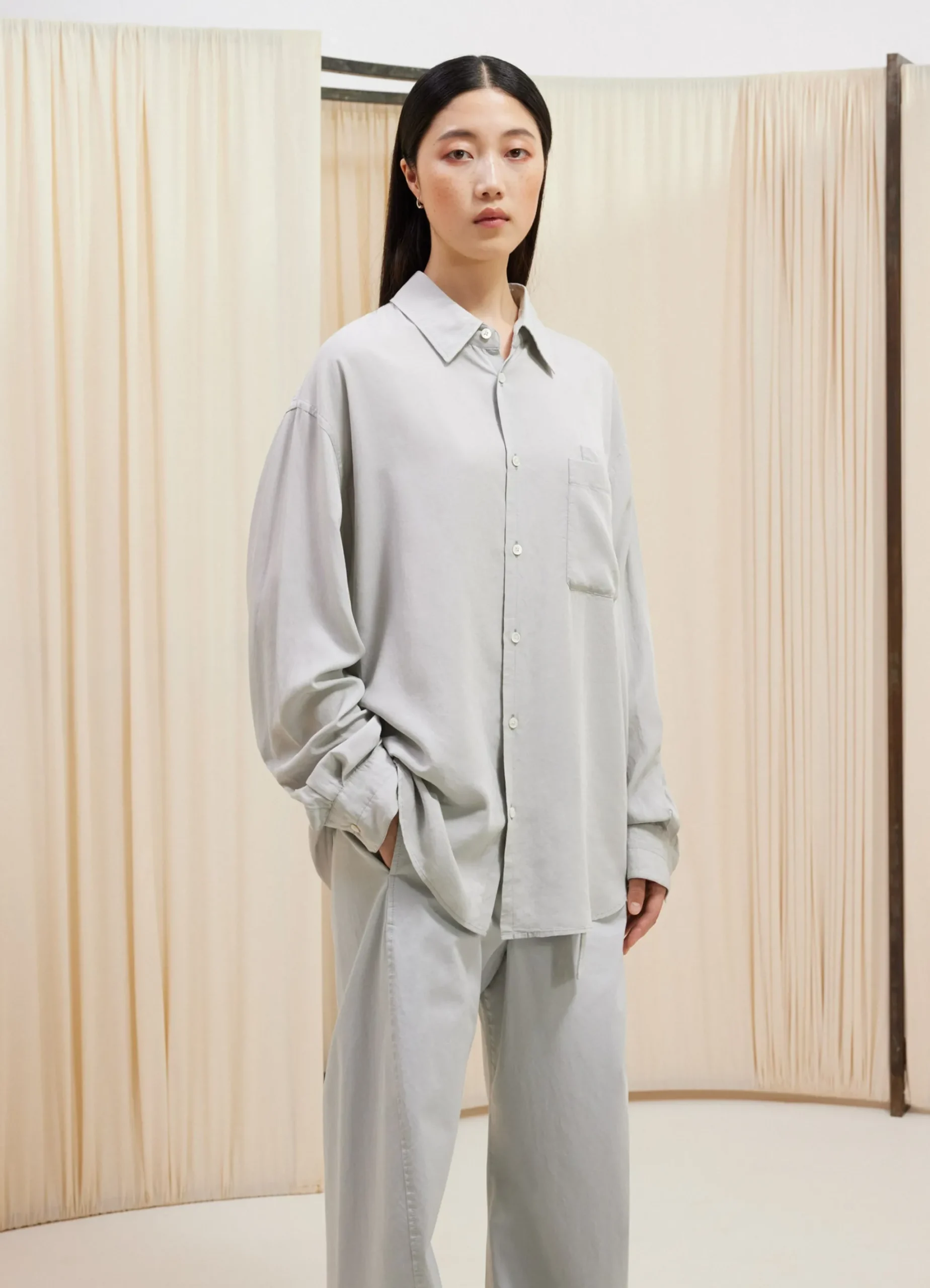 Clearance CHEMISE À POCHE DOUBLÉE ET À MANCHES LONGUES Femme Chemises|Chemises