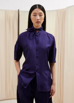 Hot CHEMISE AJUSTÉE À MANCHES COURTES AVEC ÉCHARPE Femme Chemises