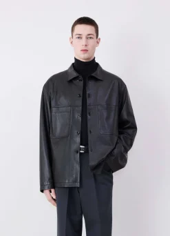 Outlet CHEMISE EN CUIR À COL MONTANT Homme Chemises|Vestes & Outerwear