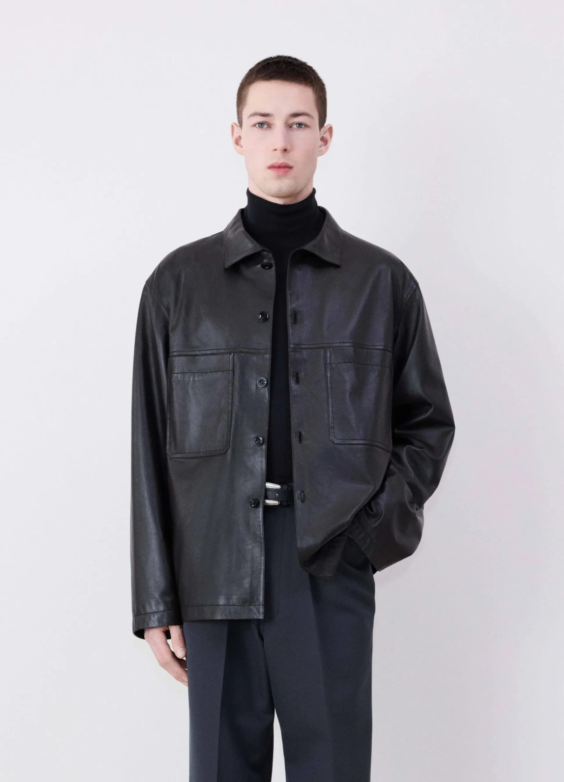 Outlet CHEMISE EN CUIR À COL MONTANT Homme Chemises|Vestes & Outerwear