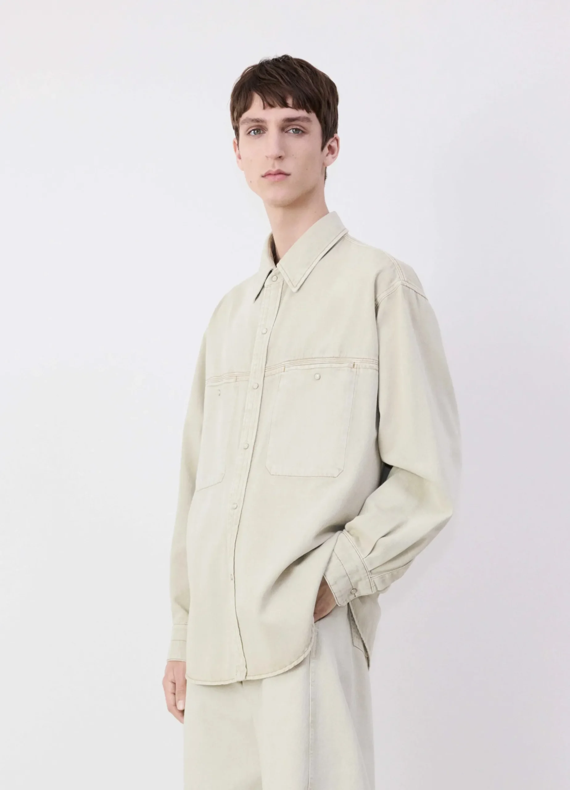 Fashion CHEMISE EN DENIM À BOUTONS PRESSION Homme Denim|Chemises