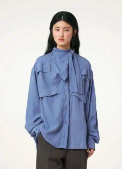Clearance CHEMISIER À DEUX POCHES ET À FOULARD Femme Hauts