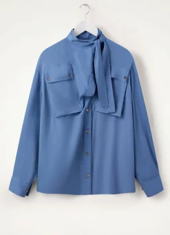 Clearance CHEMISIER À DEUX POCHES ET À FOULARD Femme Hauts