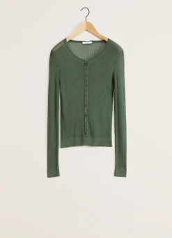 Cheap HAUT CÔTELÉ À BOUTONS SANS COUTURES Femme Maille|Hauts