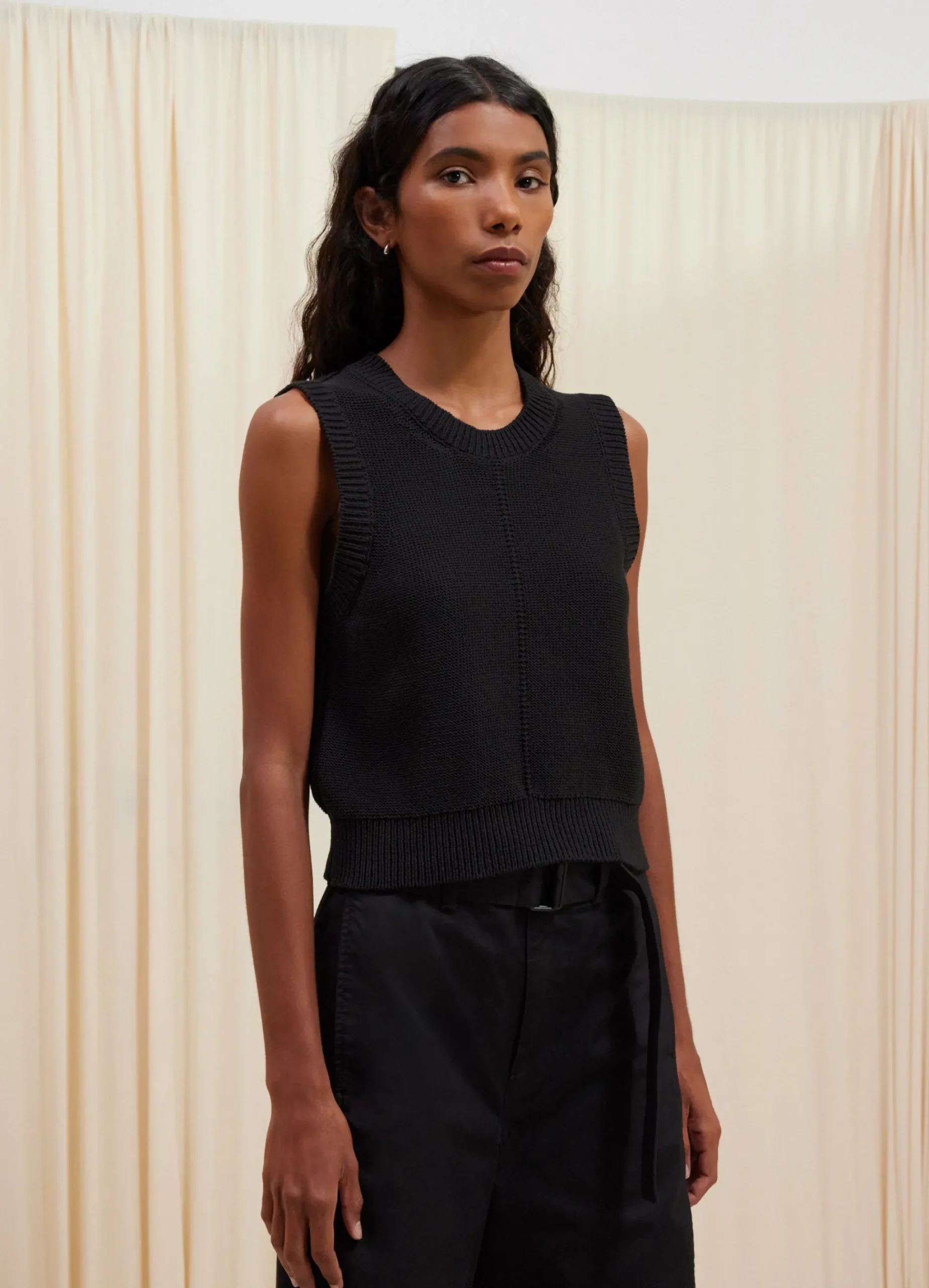 New PULL-OVER COURT SANS MANCHES Femme Maille|Hauts