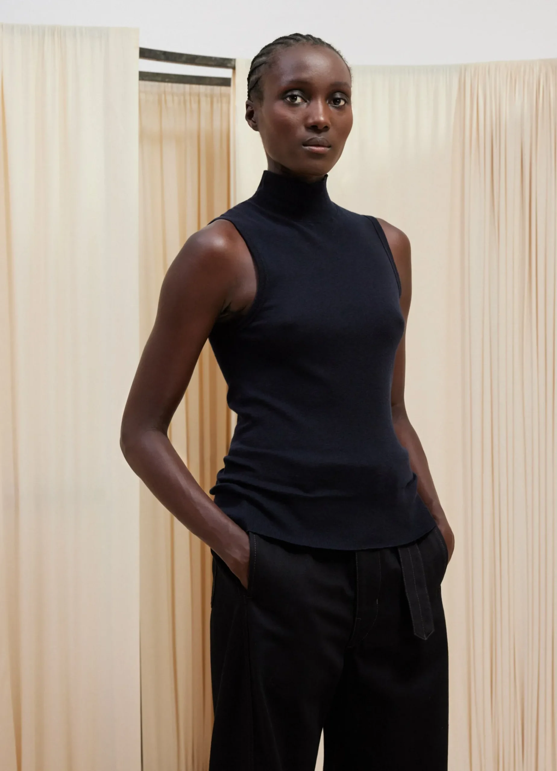 Cheap TOP À COL MONTANT SANS MANCHES ET SANS COUTURES Femme Maille|Hauts