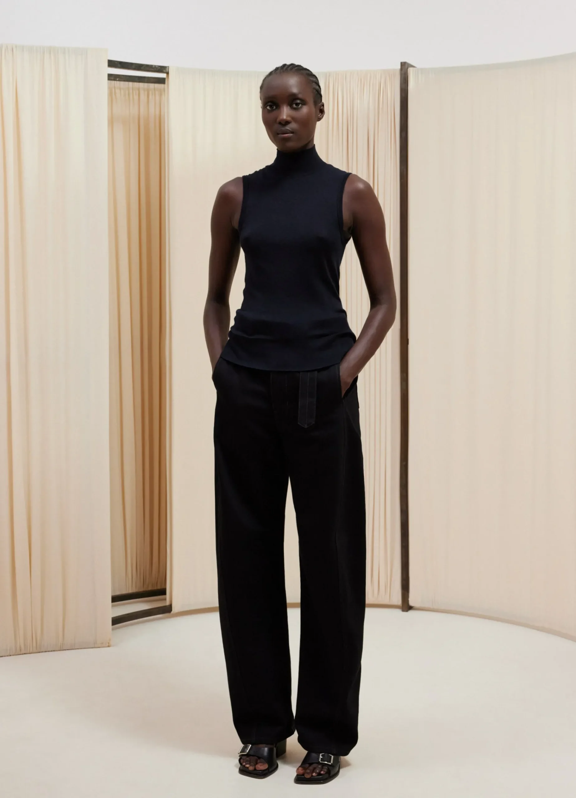 Cheap TOP À COL MONTANT SANS MANCHES ET SANS COUTURES Femme Maille|Hauts